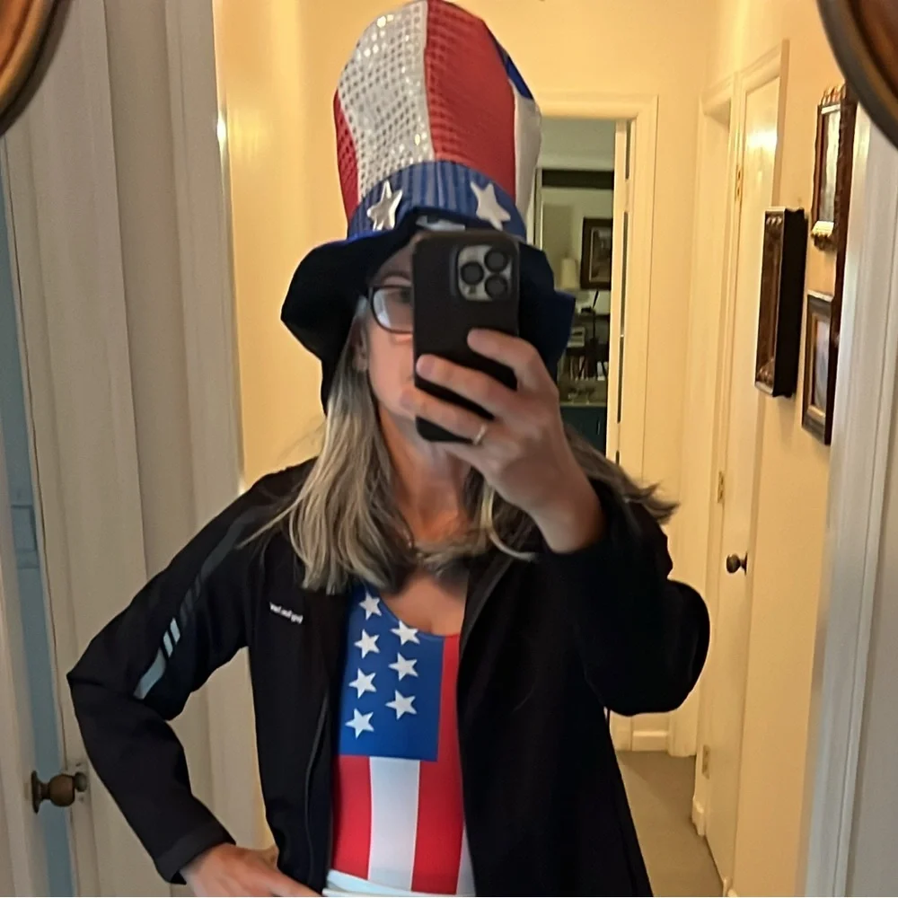 NWT, Patriotic Sequin Top Hat - Red, Silver, and Blue. One size